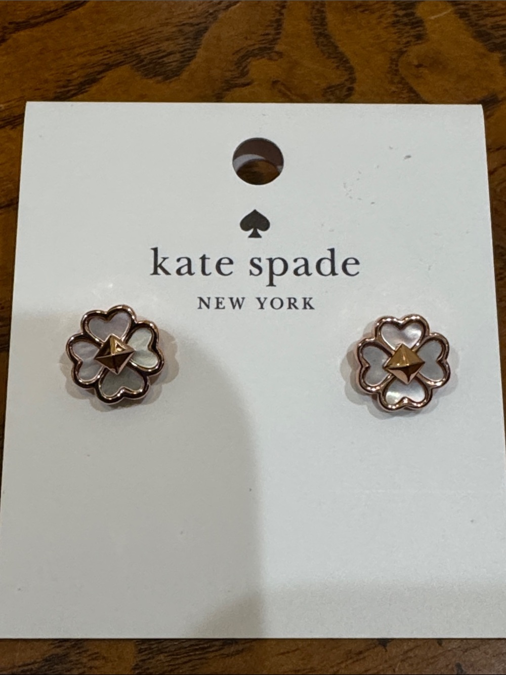 kate spade rose gold and mother-of-pearl flower stud earrings